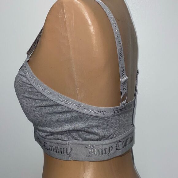 Juicy Couture Women's Gray Heather Spell Out Non-Wire Stretch Brallette Medium - Picture 4 of 9